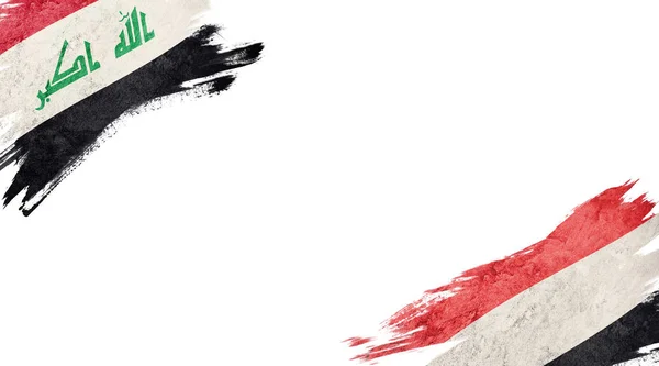 Bandeiras do Iraque e do Iêmen sobre fundo branco — Fotografia de Stock