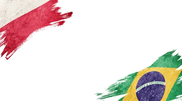 Flags of Poland and Brasil on white background — 스톡 사진