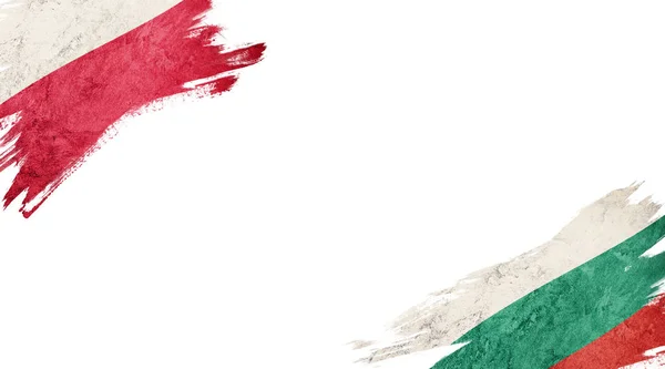 Beyaz arkaplanda Polonya ve Bulgaristan bayrakları — Stok fotoğraf