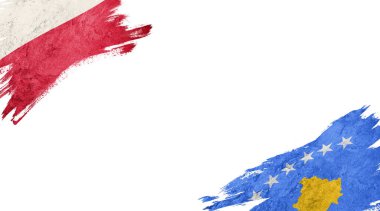 Beyaz arkaplanda Polonya ve Kosova bayrakları