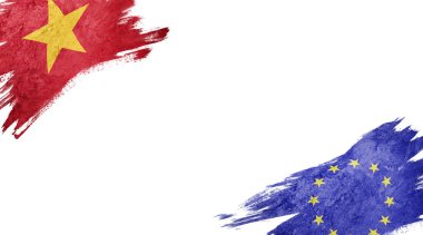 Beyaz arka planda Vietnam ve Avrupa Birliği bayrakları