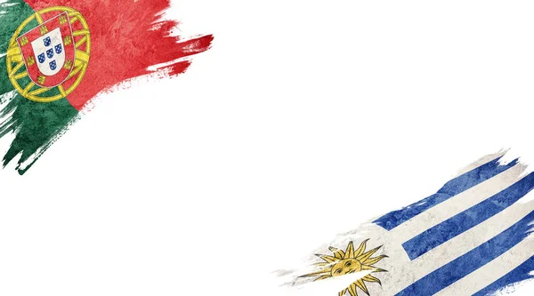 Bandeiras de Portugal e Uruguai sobre fundo branco — Fotografia de Stock