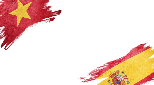 Flags of Vietnam and Spain on white background — 스톡 사진