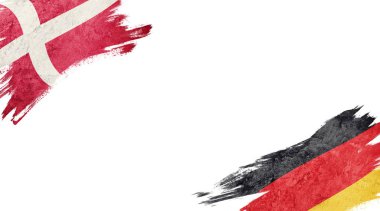 Beyaz arkaplanda Danimarka ve Almanya bayrakları