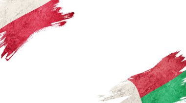 Beyaz arka planda Polonya ve Madagaskar bayrakları