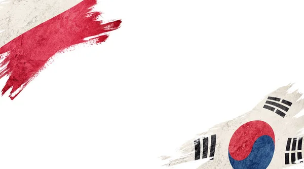 Beyaz arka planda Polonya ve Güney Kore bayrakları — Stok fotoğraf