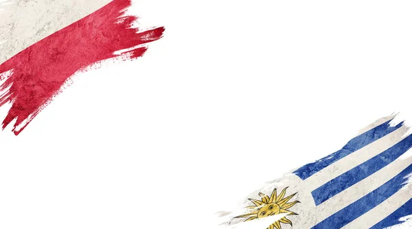 Drapeaux de la Pologne et de l'Uruguay sur fond blanc — Photo