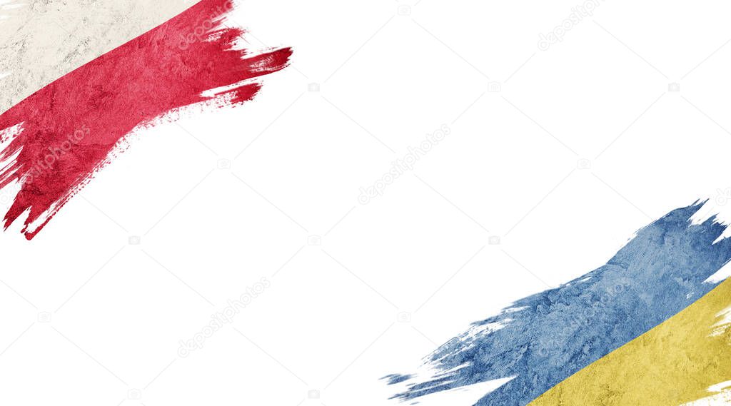 Flags of Poland and Ukraine on white background