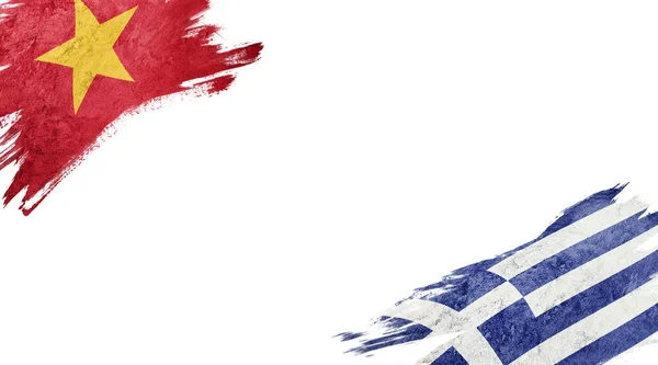 Vlaggen van Vietnam en Griekenland op witte achtergrond — Stockfoto