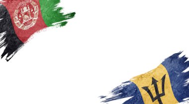 Beyaz arka planda Afganistan ve Barbados bayrakları