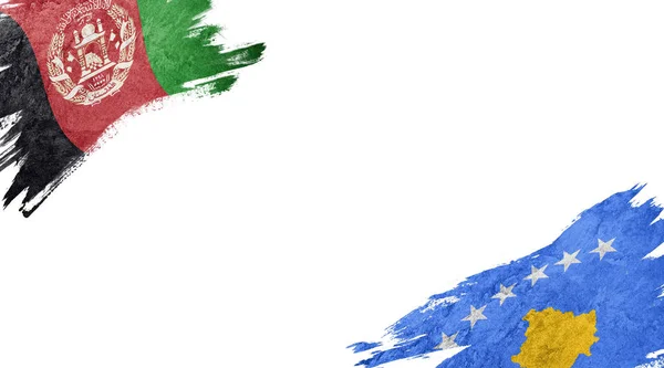 Прапори Афганістану та Косово на білому тлі — стокове фото