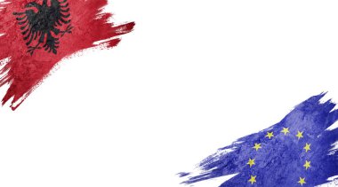 Beyaz arka planda Arnavutluk ve Avrupa Birliği bayrakları