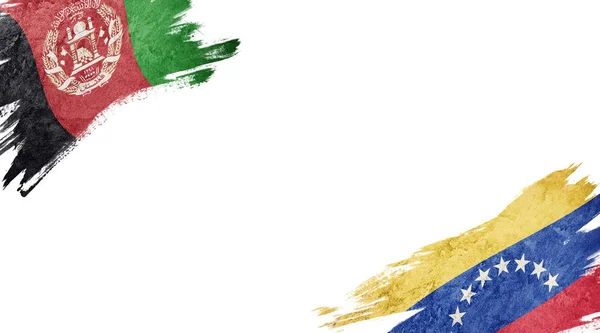 Beyaz arka planda Afganistan ve Venezuela bayrakları — Stok fotoğraf