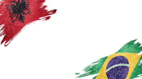 Flags of Albania and Brasil on white background — Stock Photo, Image