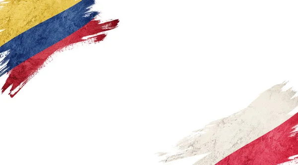 Flaggen von Kolumbien und Polen auf weißem Hintergrund — Stockfoto