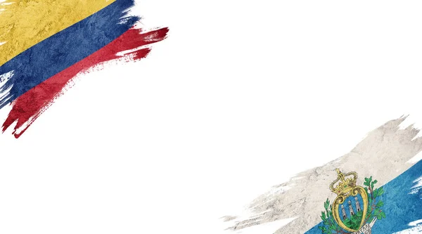 Flaggen von Kolumbien und San Marino auf weißem Hintergrund — Stockfoto