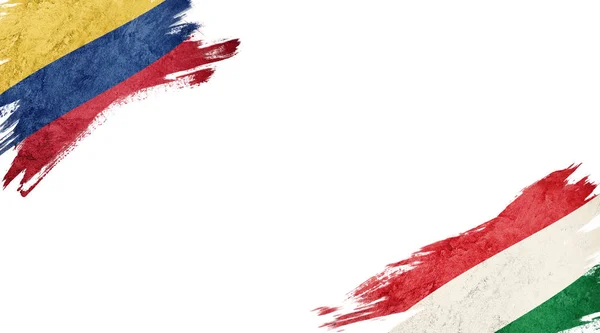 Bandeiras da Colômbia e Hungria sobre fundo branco — Fotografia de Stock