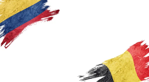 Flags of Colombia and Belgium on white background — 스톡 사진