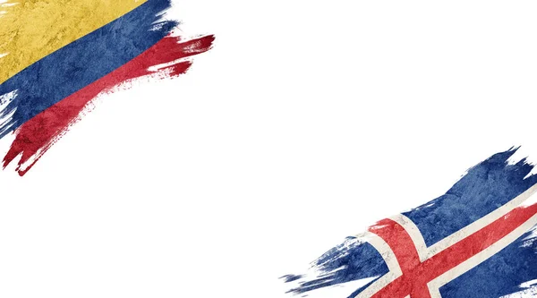 Flaggen von Kolumbien und Island auf weißem Hintergrund — Stockfoto