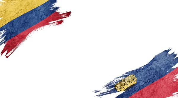 Bandeiras da Colômbia e Liechtenstein sobre fundo branco — Fotografia de Stock