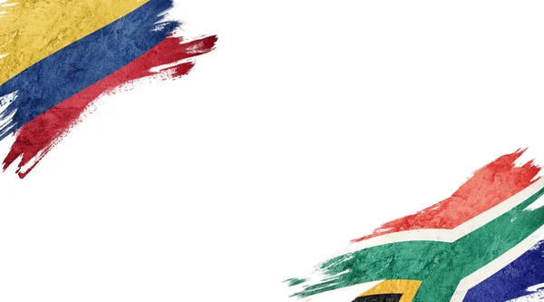 具有白色背景的哥伦比亚和南非国旗 — 图库照片