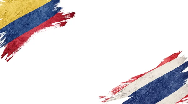 具有白色背景的哥伦比亚和泰国国旗 — 图库照片