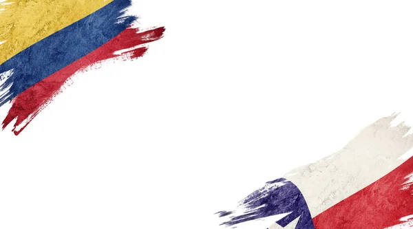 具有白色背景的哥伦比亚和智利国旗 — 图库照片