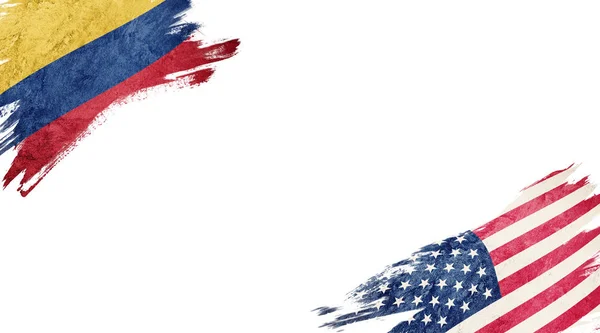 Flaggen von Kolumbien und den USA auf weißem Hintergrund — Stockfoto