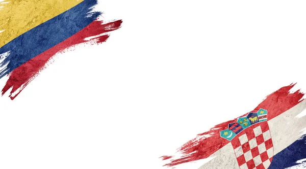 Colombias och Kroatiens flaggor på vit bakgrund — Stockfoto
