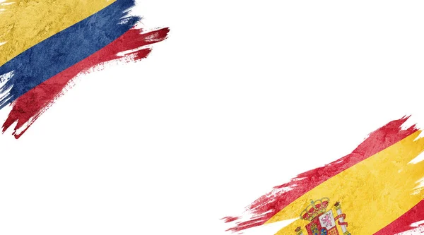 Bandeiras da Colômbia e Espanha sobre fundo branco — Fotografia de Stock