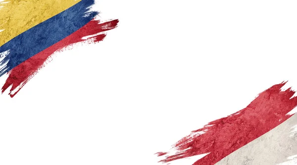 Flags of Colombia and Indonesia on white background — 스톡 사진