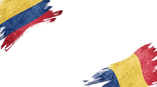 Bandiere di Colombia e Romania su sfondo bianco — Foto Stock