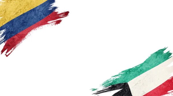 Drapeaux de la Colombie et du Koweït sur fond blanc — Photo