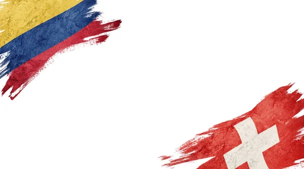 Bandeiras da Colômbia e Suíça sobre fundo branco — Fotografia de Stock