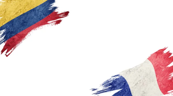 Flags of Colombia and France on white background — 스톡 사진