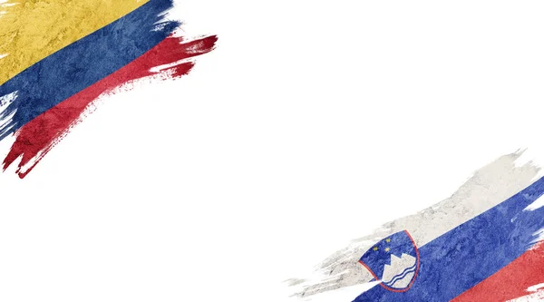 Σημαίες της Κολομβίας και της Σλοβενίας σε λευκό φόντο — Φωτογραφία Αρχείου