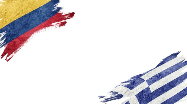 Bandeiras da Colômbia e da Grécia sobre fundo branco — Fotografia de Stock