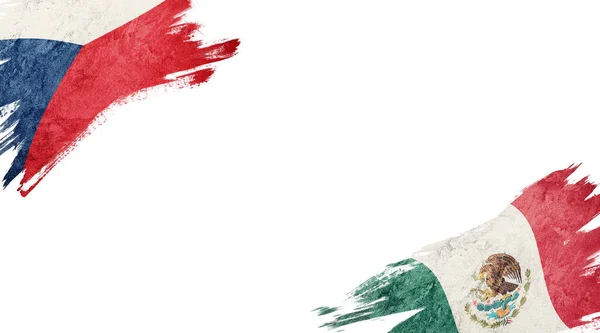 Flaggor i Tjeckien och Mexiko på vit bakgrund — Stockfoto