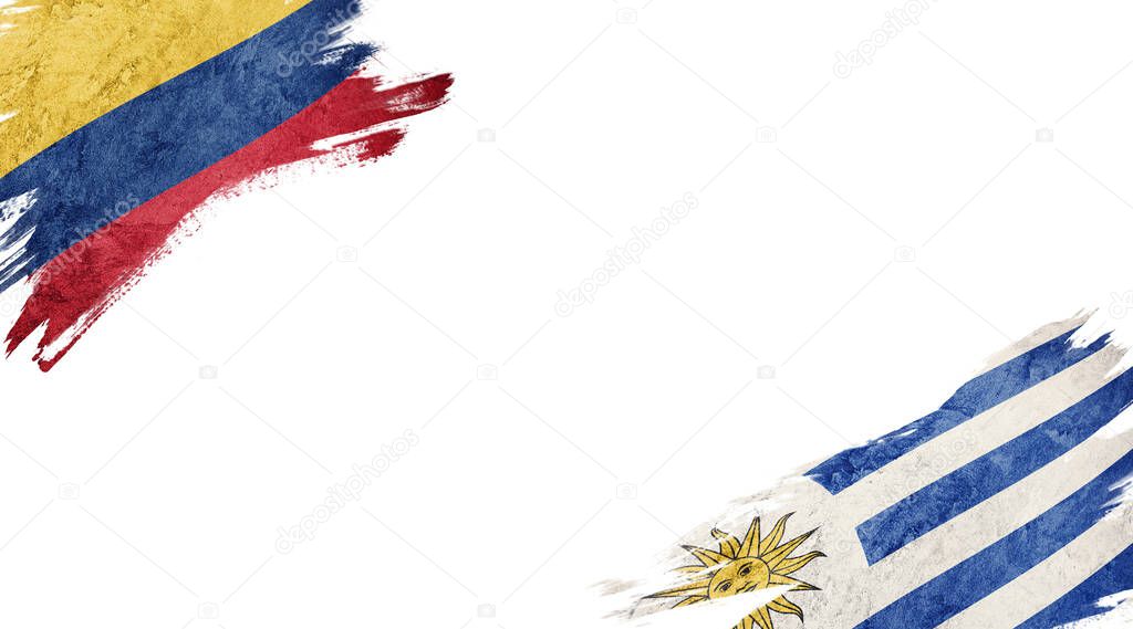 Flags of Colombia and Uruguay on white background