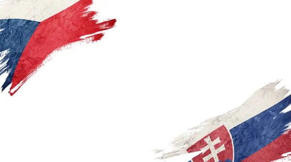 Прапори Чеської Республіки і Словаччини на білому тлі — стокове фото