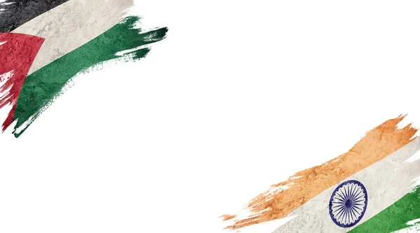 Banderas de Palestina e India sobre fondo blanco — Foto de Stock