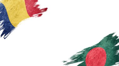Flags of Romania and Bangladesh on white background