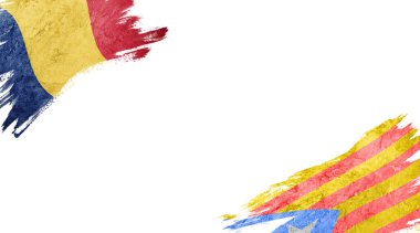 Flags of Romania and Catalonia on white background