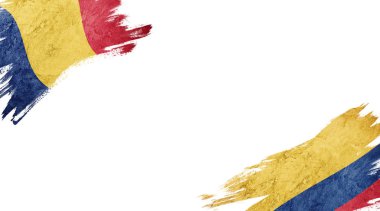 Flags of Romania and Colombia on white background