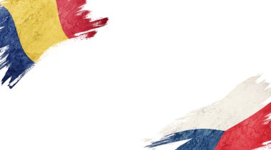 Flags of Romania and Czech Republic on white background