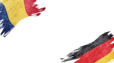 Flags of Romania and Germany on white background