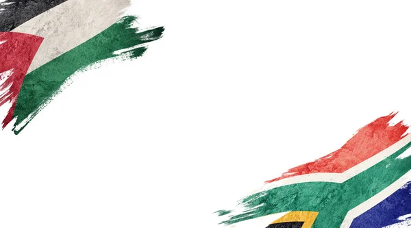 Bandeiras da Palestina e África do Sul sobre fundo branco — Fotografia de Stock