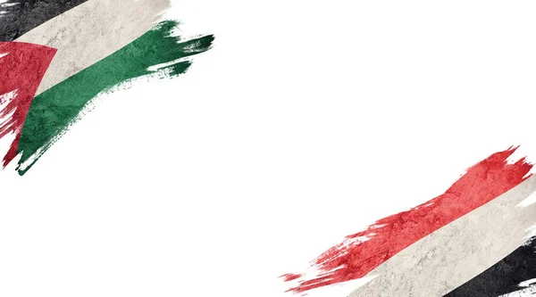 Vlajky Palestiny a Jemenu na bílém pozadí — Stock fotografie