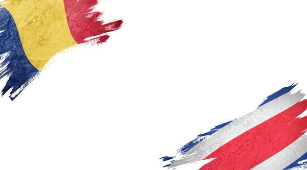 Bandeiras da Romênia e Costa Rica em fundo branco — Fotografia de Stock