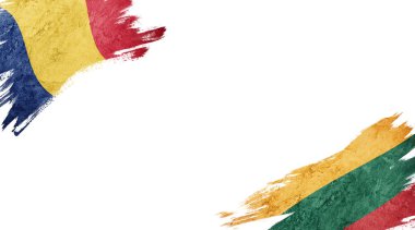 Flags of Romania and Lithuania on white background